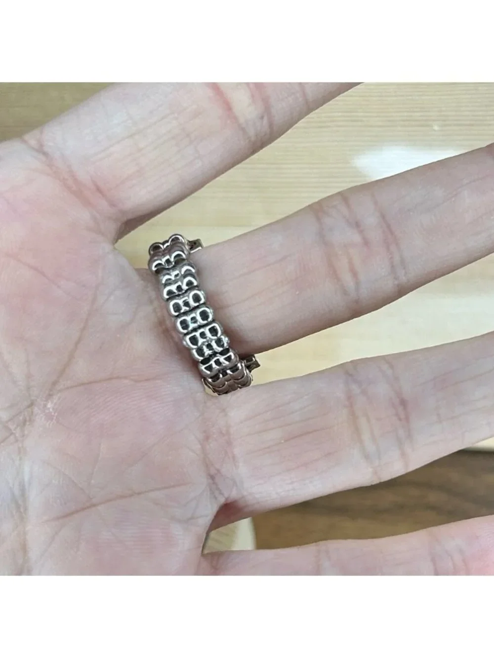Red Beaded Silver Stretch Ring